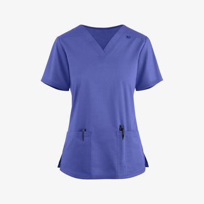 Women's V-neck nursing uniform, two-piece set with pockets.