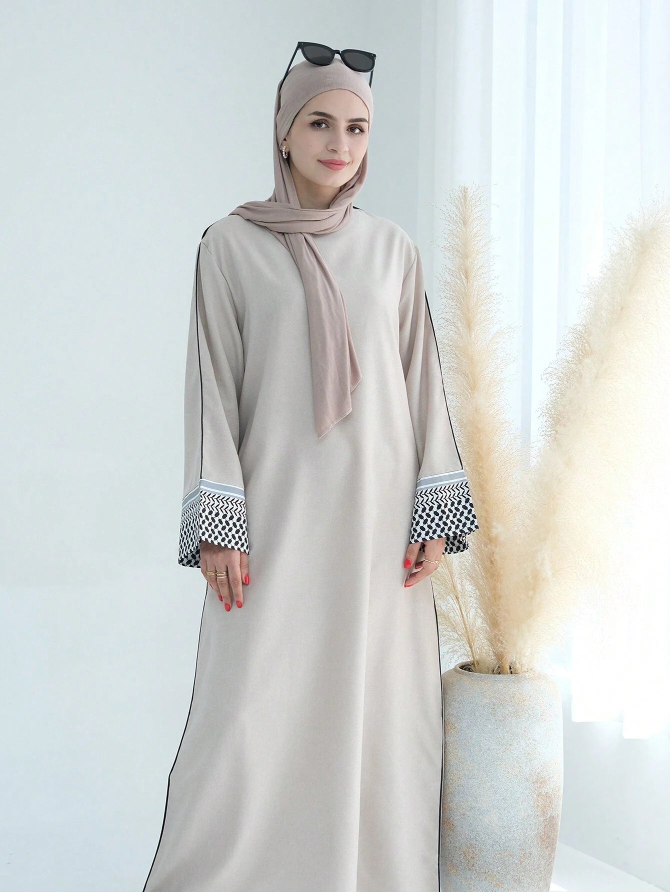 1Set Women'S Elegant Patchwork Long Dress, New Style Muslim Clothing Women Hijab