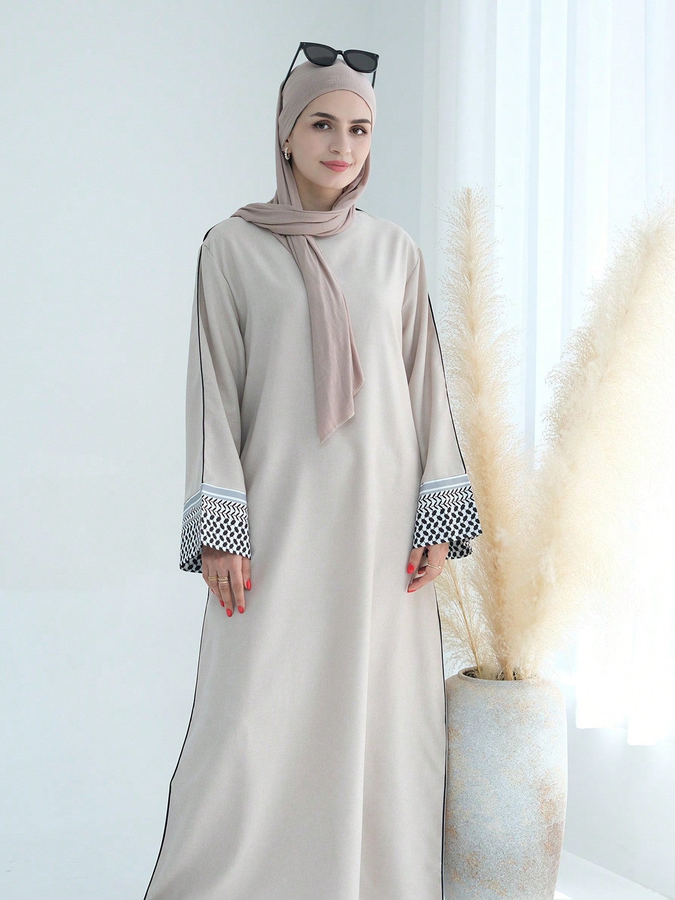 1Set Women'S Elegant Patchwork Long Dress, New Style Muslim Clothing Women Hijab