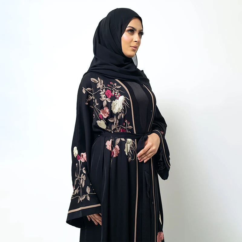 Gorgeous Black Floral Bouquet Turkey Abaya 