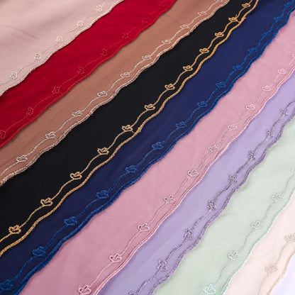 Embroidered Chiffon Hijab: Premium chiffon with elegant edges.