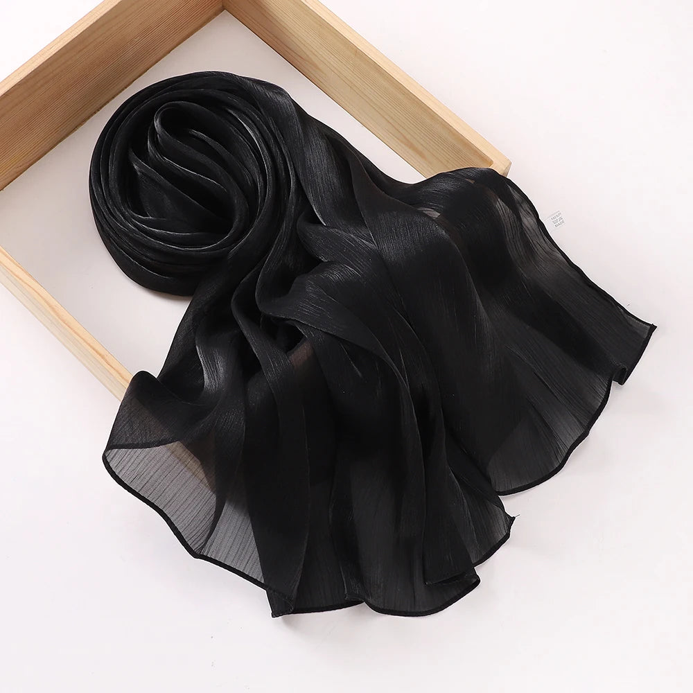 Shimmer Pleated Chiffon Shawl: Lightweight, flowy, glitter hijab scarf.