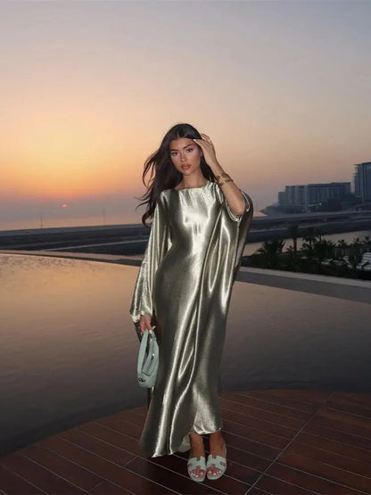 Luxury Satin Batwing Abaya 2024 - Kaftan Dress Dubai Style.