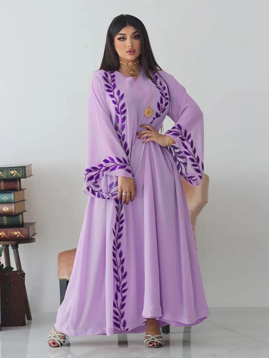 Embroidery Dress with Scarf 2 Piece Set Dubai Arab Long Robe Morocco Abayas Kaftan Headscarf Gorgeous