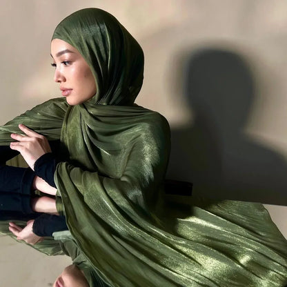 Shimmer Silk Satin Hijab: Luxury Medine silk, shiny scarf 