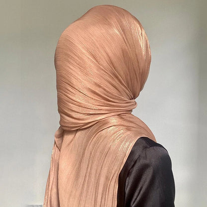 Shimmer Pleated Chiffon Shawl: Lightweight, flowy, glitter hijab scarf.