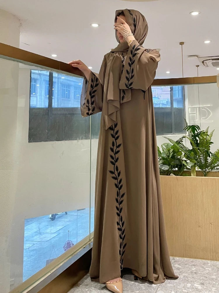 Embroidery Dress with Scarf 2 Piece Set Dubai Arab Long Robe Morocco Abayas Kaftan Headscarf Gorgeous