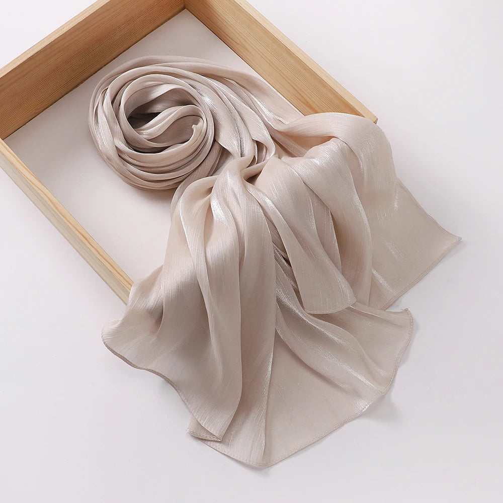 Shimmer Pleated Chiffon Shawl: Lightweight, flowy, glitter hijab scarf.