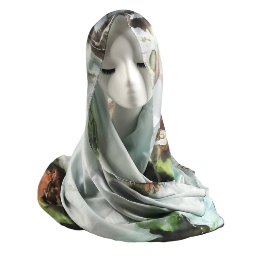 Printed Ombre Marble Chiffon Silk Hijabs - Premium Shawl Scarves