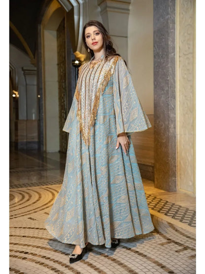 Moroccan Party Abaya: Sequined mesh kaftan, elegant long robe