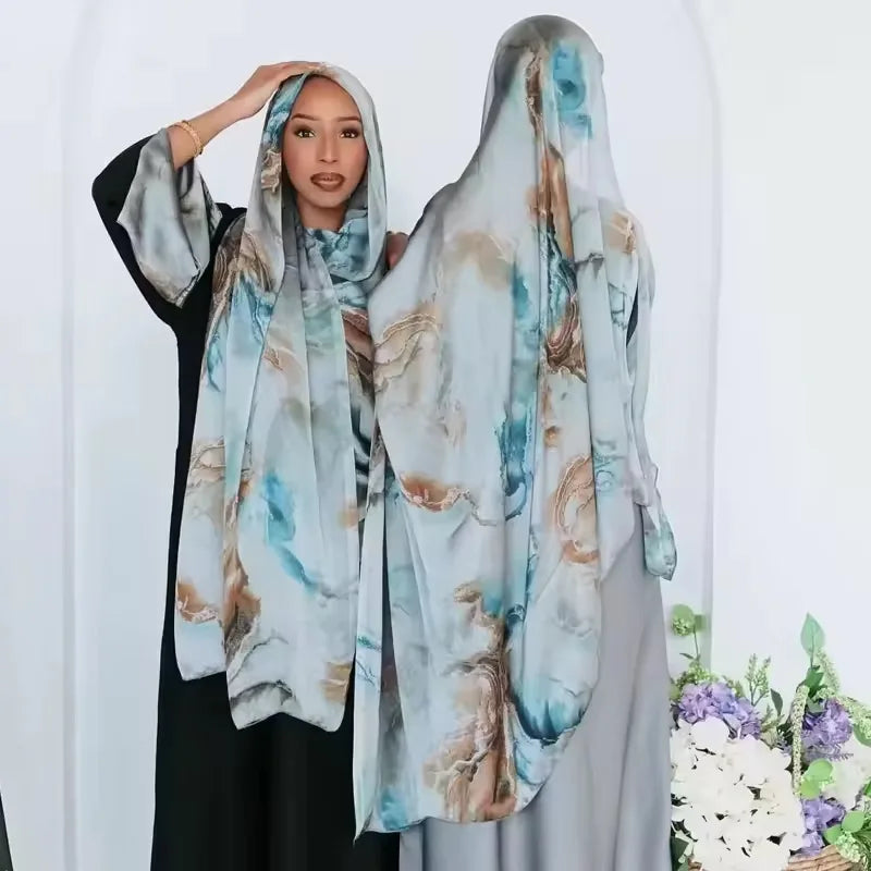 Printed Ombre Marble Chiffon Silk Hijabs - Premium Shawl Scarves