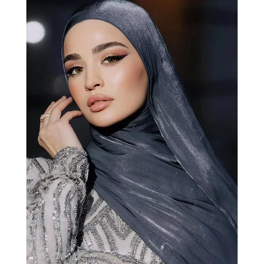 Shimmer Silk Satin Hijab: Luxury Medine silk, shiny scarf 