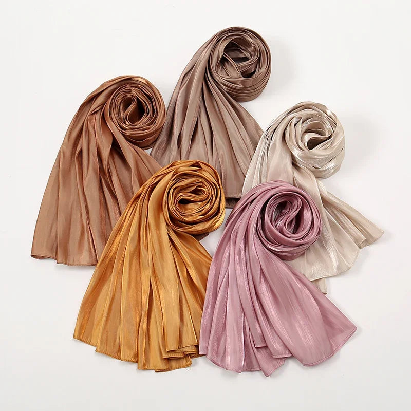 Shimmer Silk Satin Hijab: Luxury Medine silk, shiny scarf 