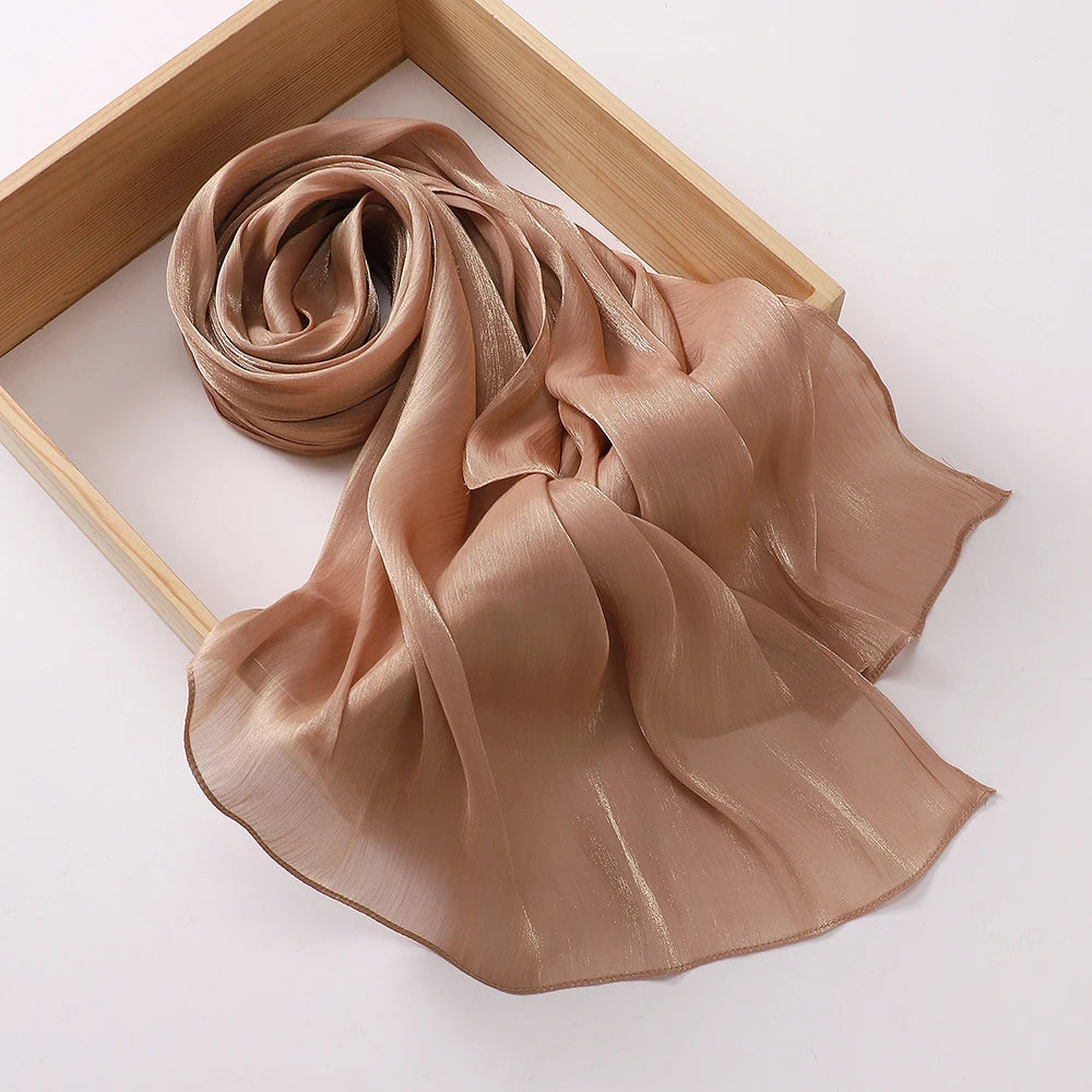 Shimmer Pleated Chiffon Shawl: Lightweight, flowy, glitter hijab scarf.