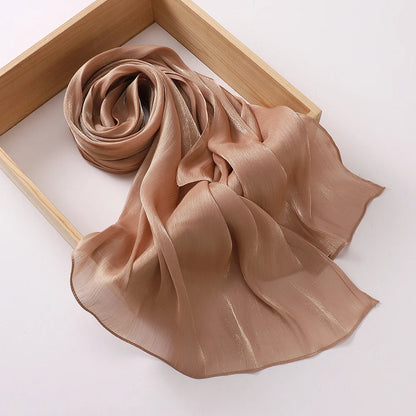 Shimmer Pleated Chiffon Shawl: Lightweight, flowy, glitter hijab scarf.