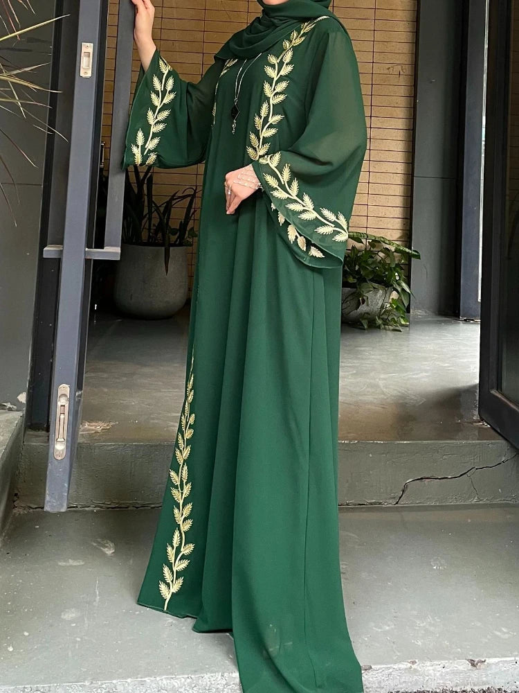 Embroidery Dress with Scarf 2 Piece Set Dubai Arab Long Robe Morocco Abayas Kaftan Headscarf Gorgeous