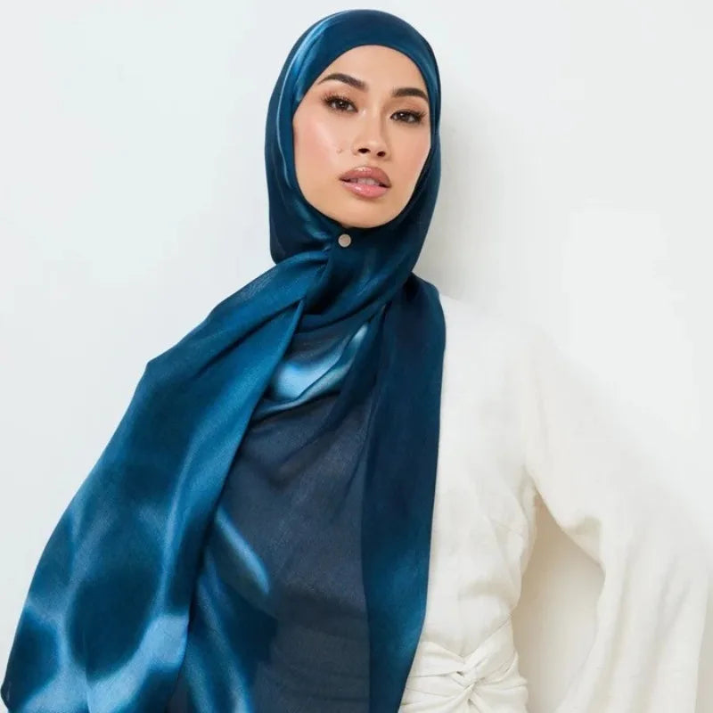 Ocean Ripple Print Satin Scarf 