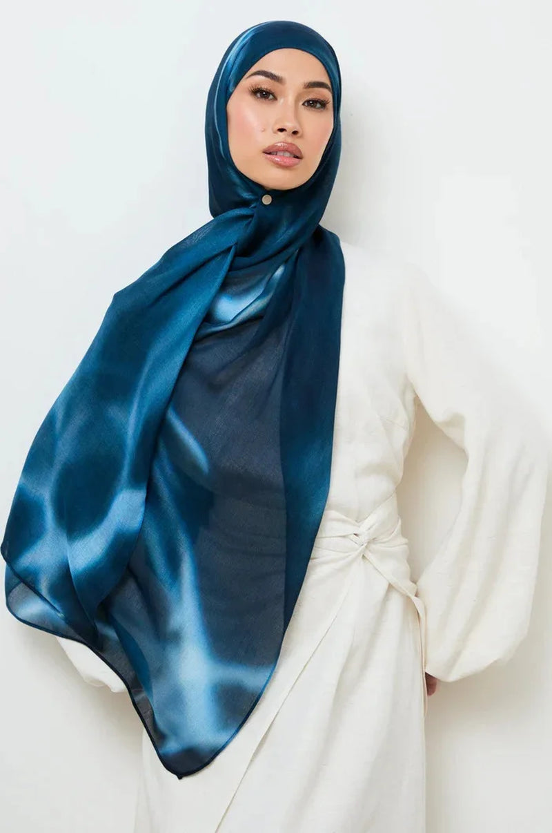 Ocean Ripple Print Satin Scarf 