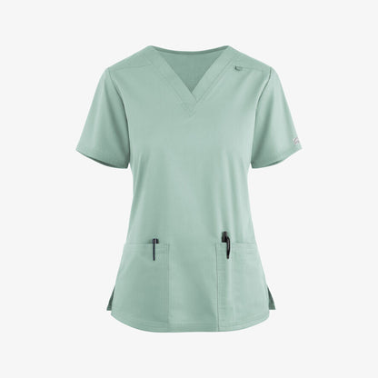 Women's V-neck nursing uniform, two-piece set with pockets.